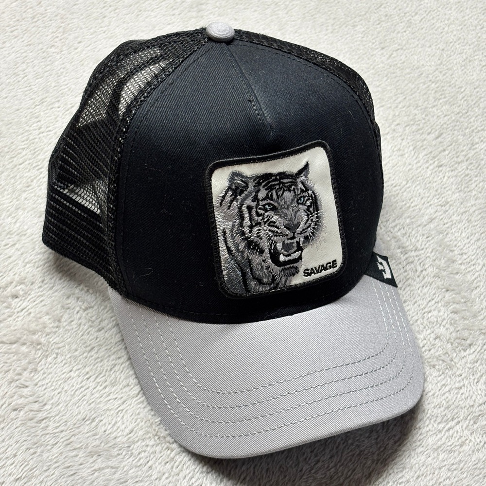 Goorin Bros Trucker Hat Mens OS The Farm Savage Tiger Black Grey EUC